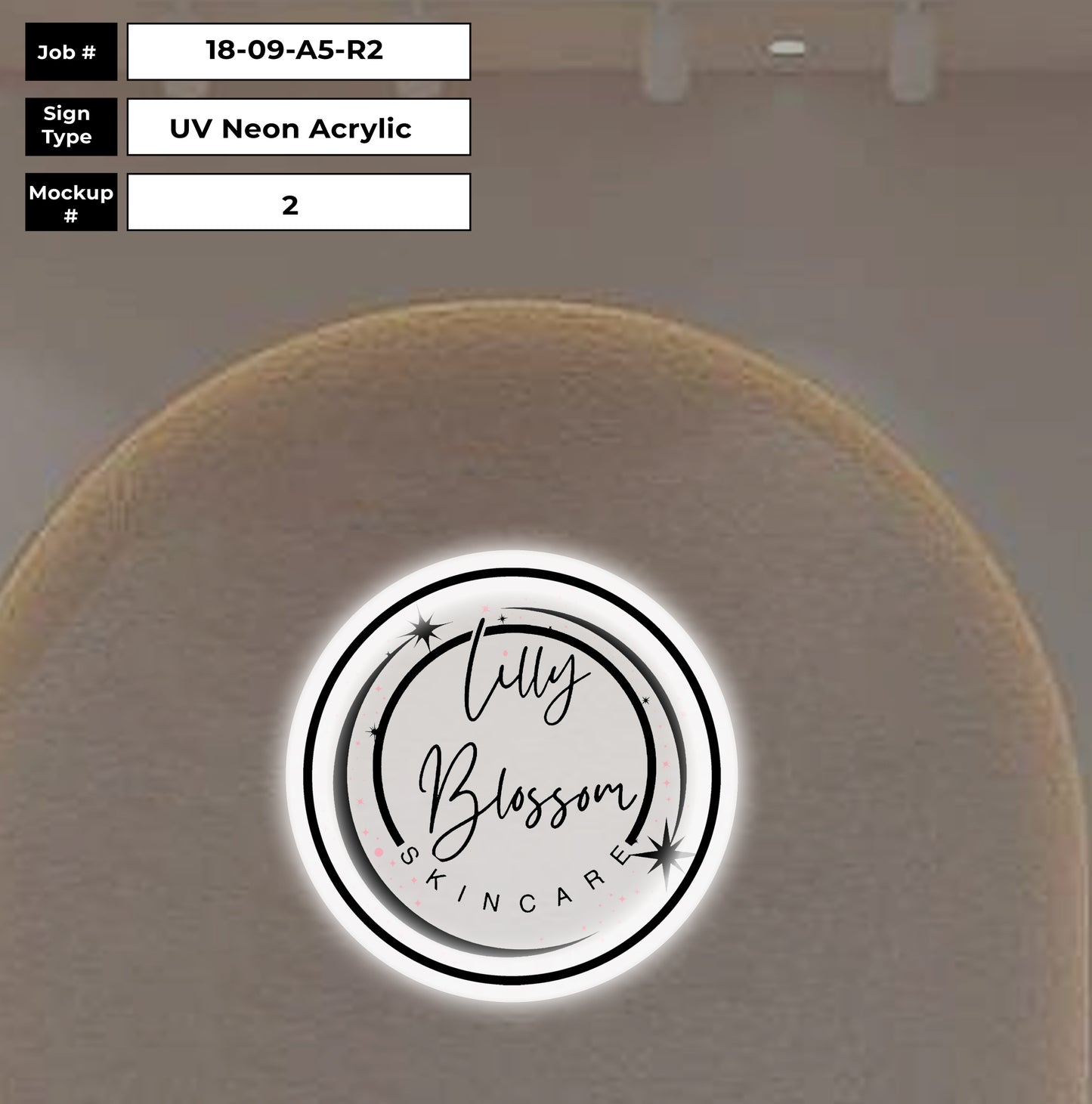 White Round Acrylic Sign for Lilly Blossom Skincare