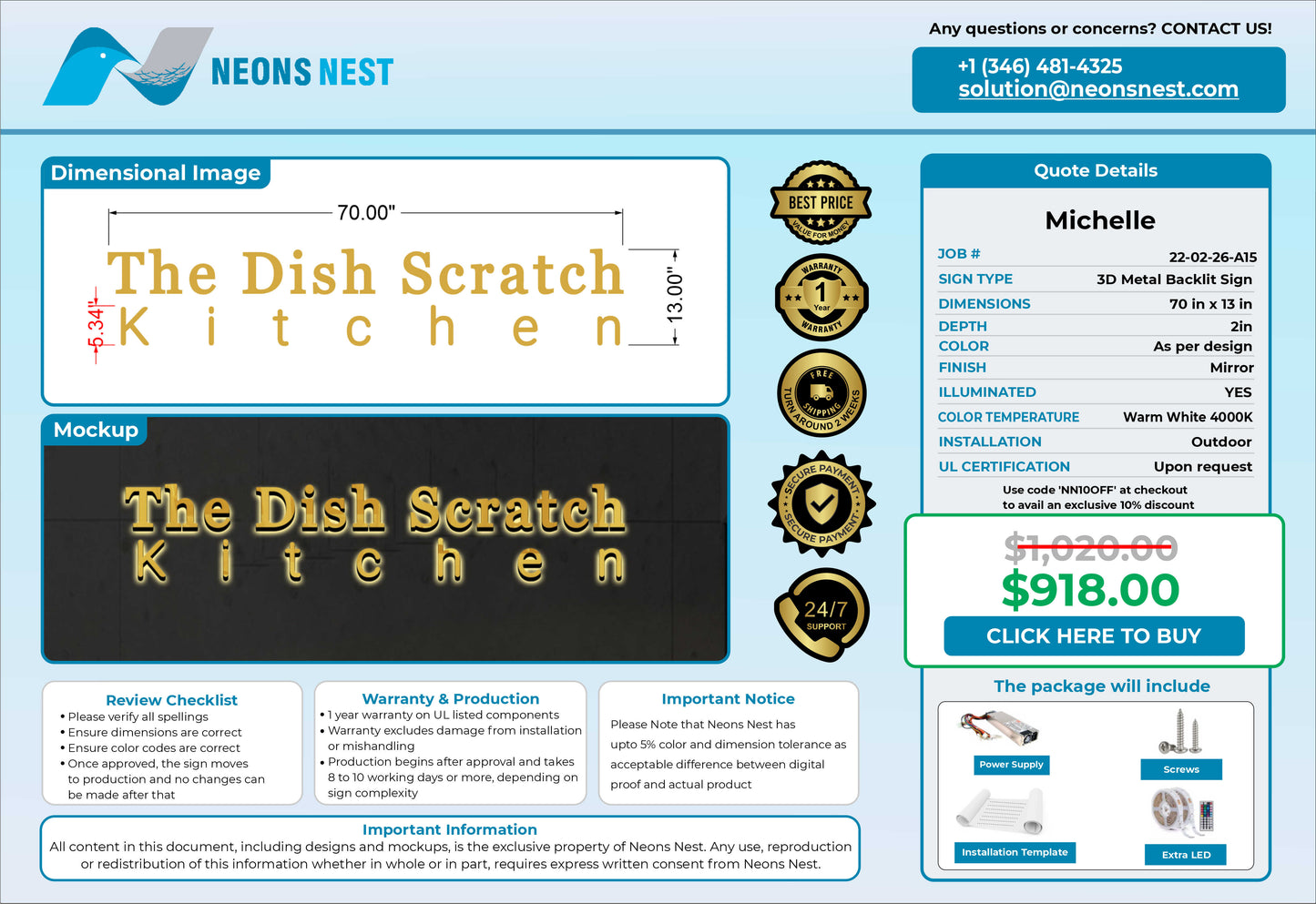 The Dish Scratch Kitchen Metal Backlit Sign - Neonsnest.com