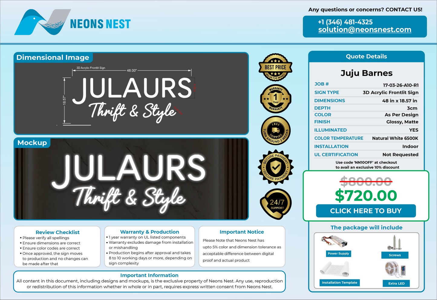 Jularus Thrift & Style Frontlit Sign - Neonsnest.com