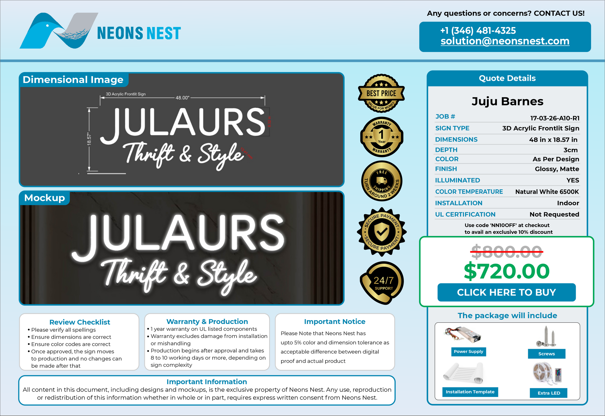 Jularus Thrift & Style Frontlit Sign - Neonsnest.com