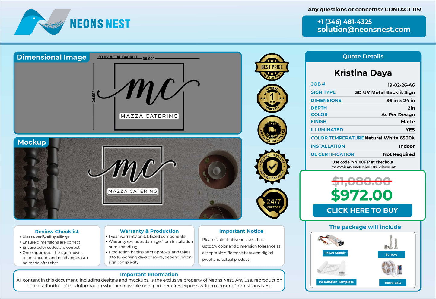 Maza Catering Metal Backlit Sign - Neonsnest.com