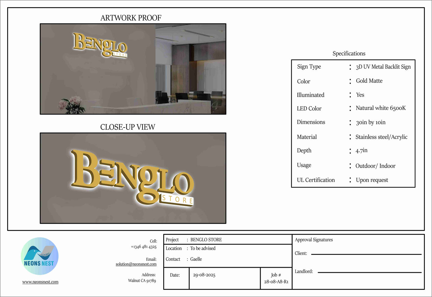 BENGLO STORE 3D Metal Backlit Sign