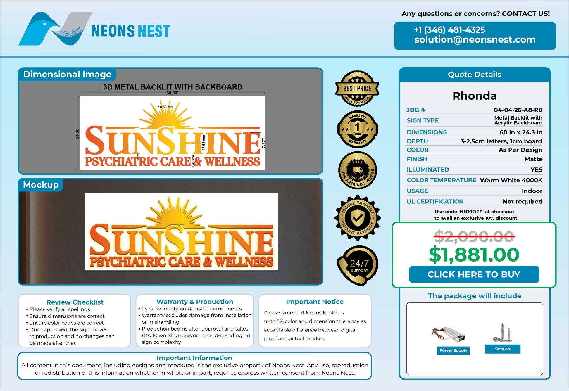 Sunshine Psychiatric Care & Wellness Metal Backlit Sign - Neonsnest.com