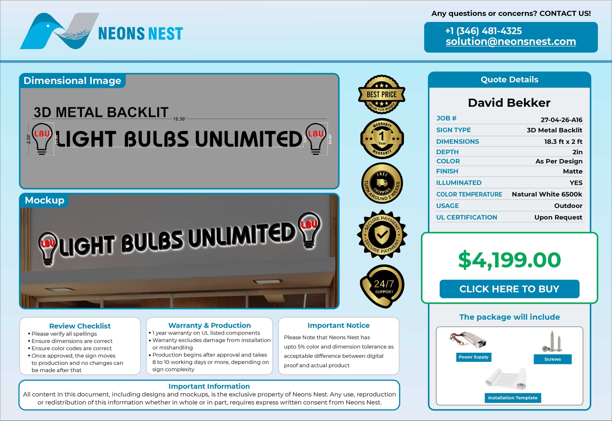 Light Bulbs Unlimited 3D Metal Backlit Sign - Neonsnest.com