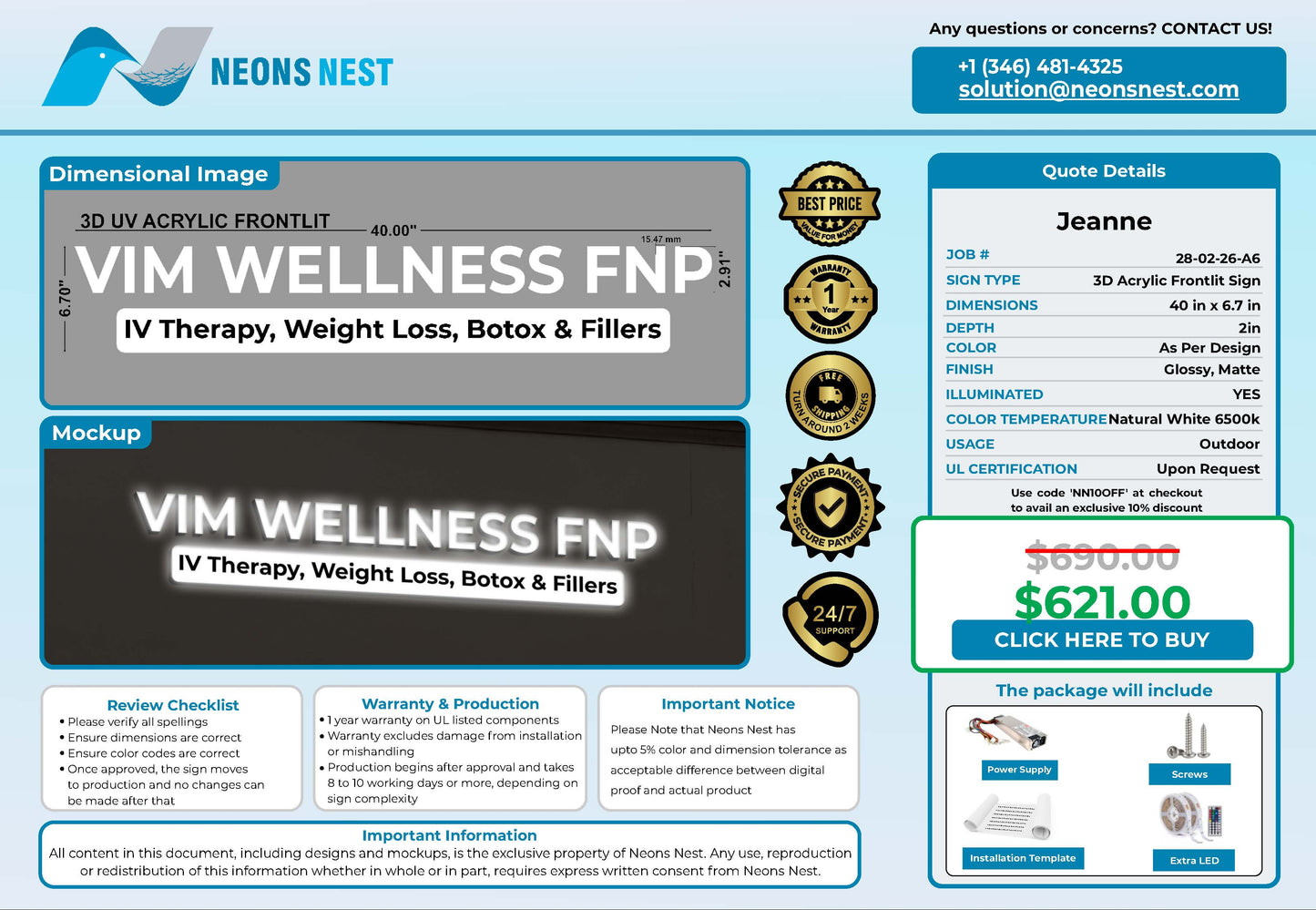 VIM WELLNESS FNP 3D Acrylic Front lit - Neonsnest.com