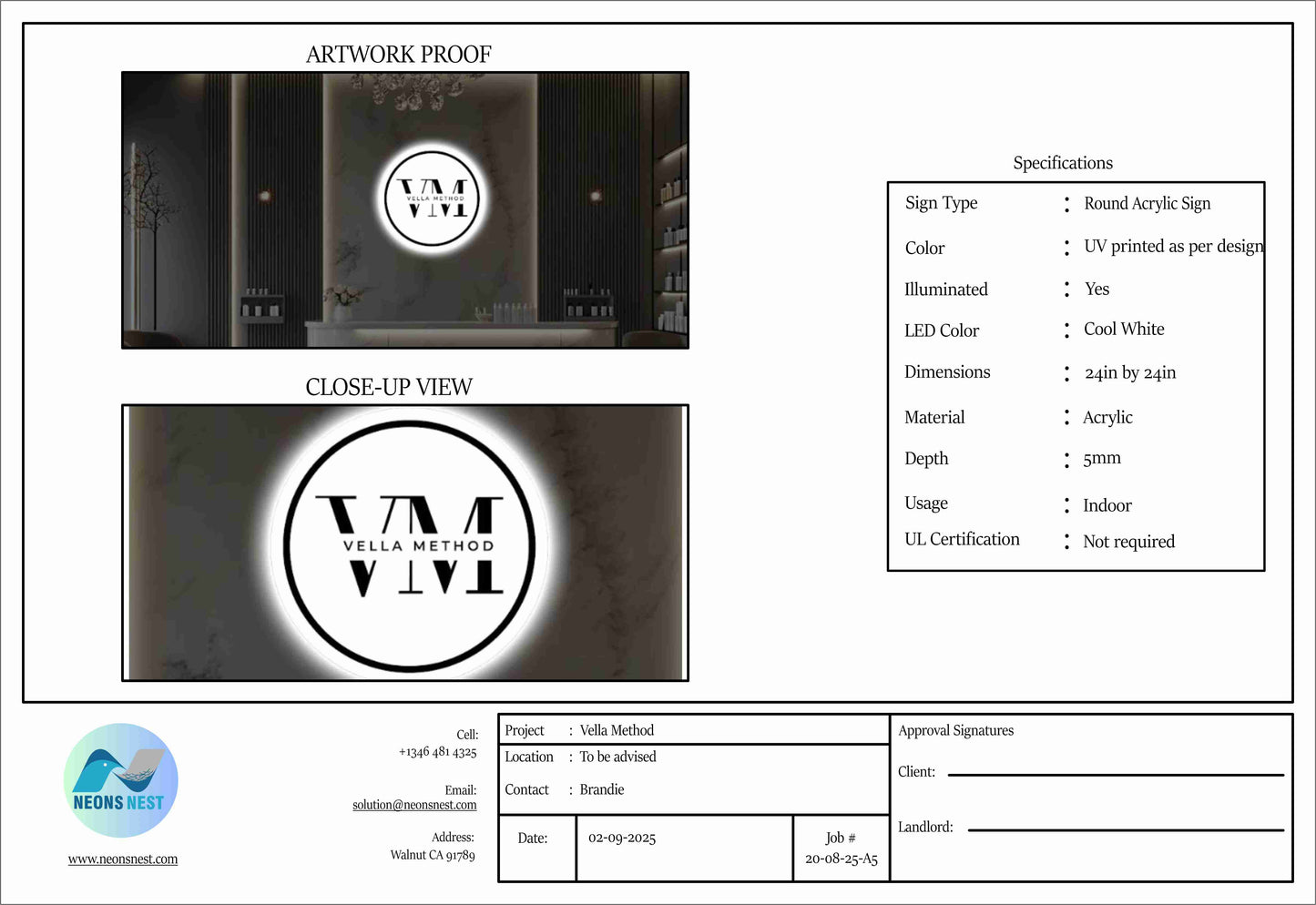 Round Acrylic Sign For VM VELLA METHOD