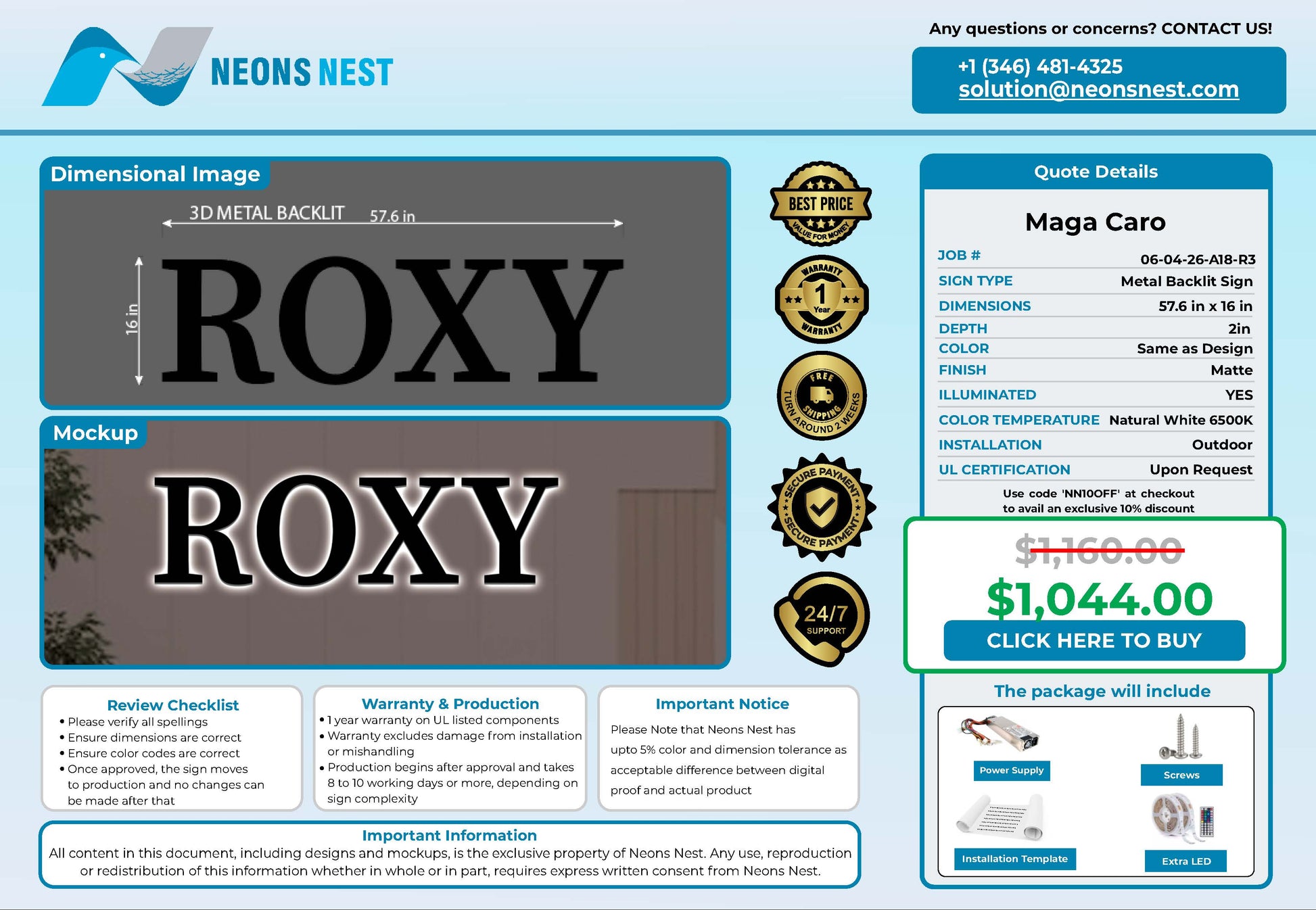 Roxy 3D Metal Backlit Outdoor - Neonsnest.com