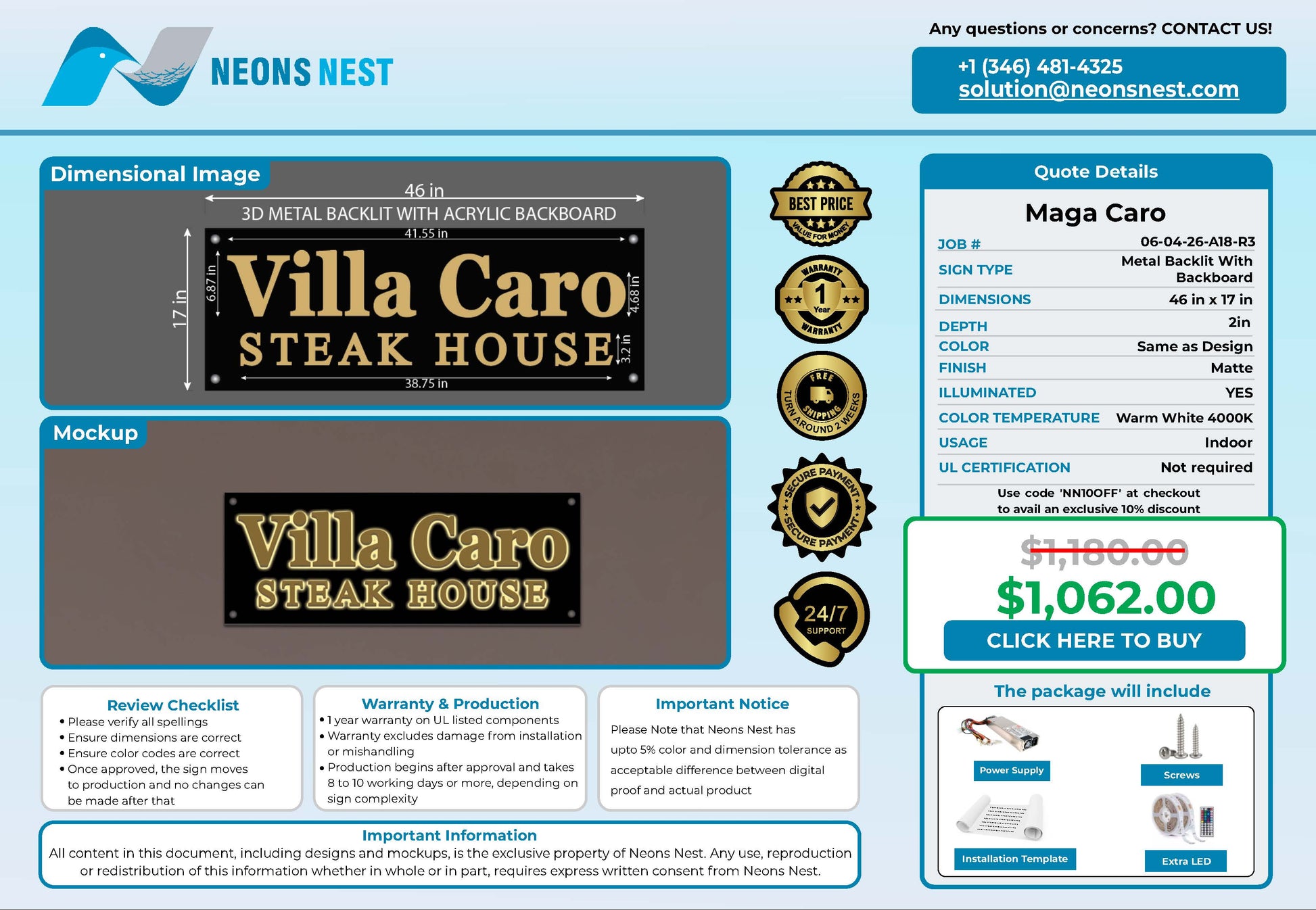 Villa Care 3D Metal Backlit with Acrylic backboard Indoor - Neonsnest.com