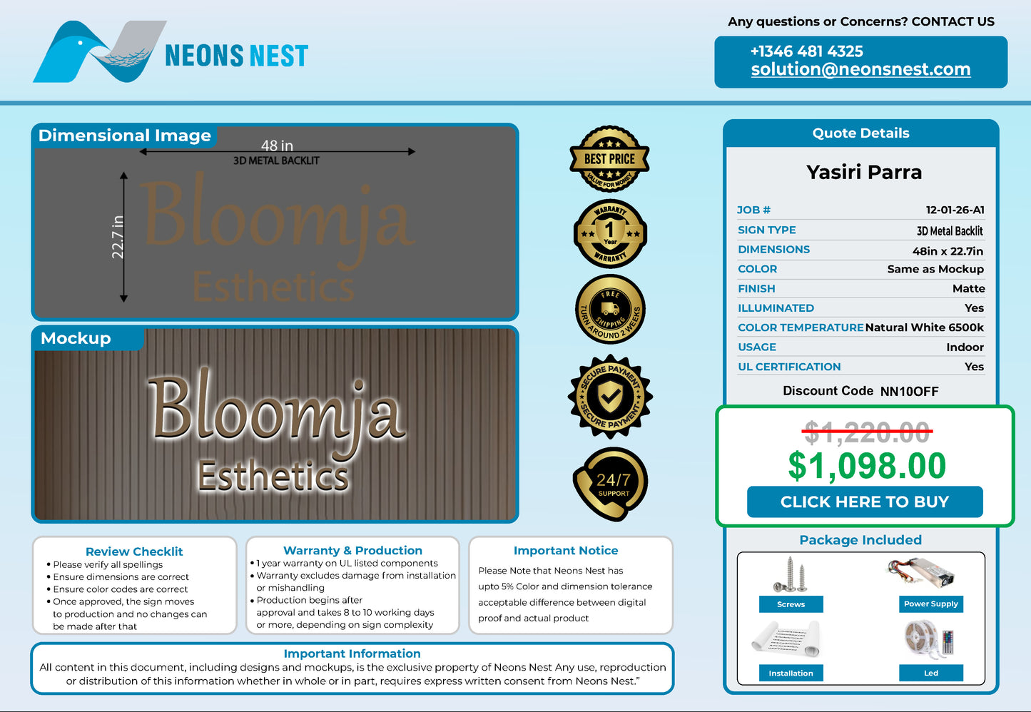 Bloomja Esthetics 3D Metal Back-Lit - Neonsnest.com