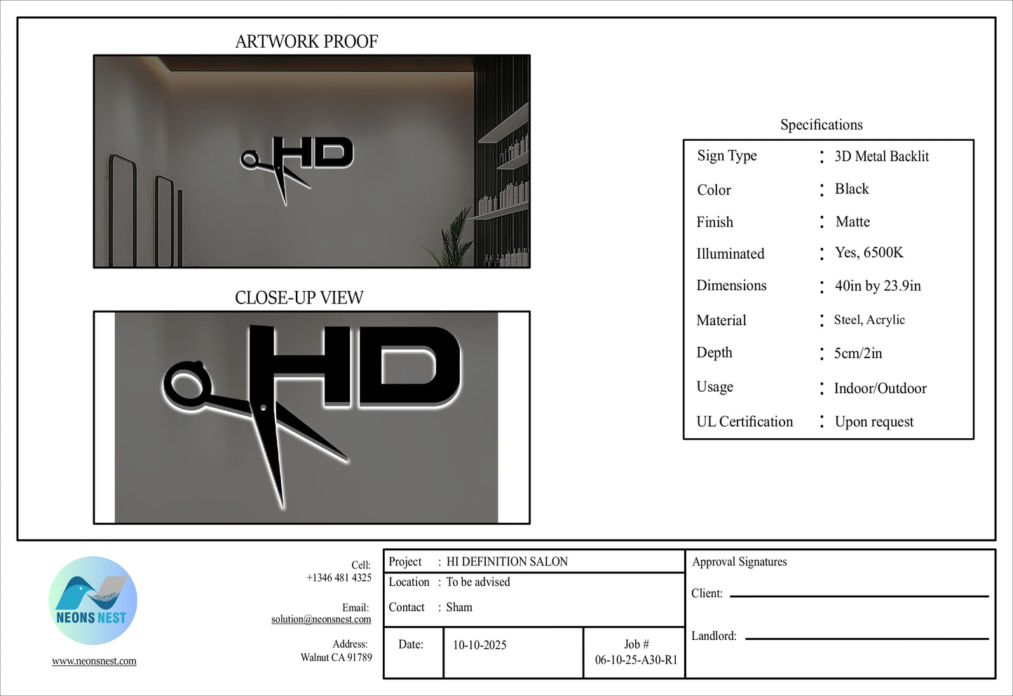 HI Definition - HD Salon 3D Backlit Sign