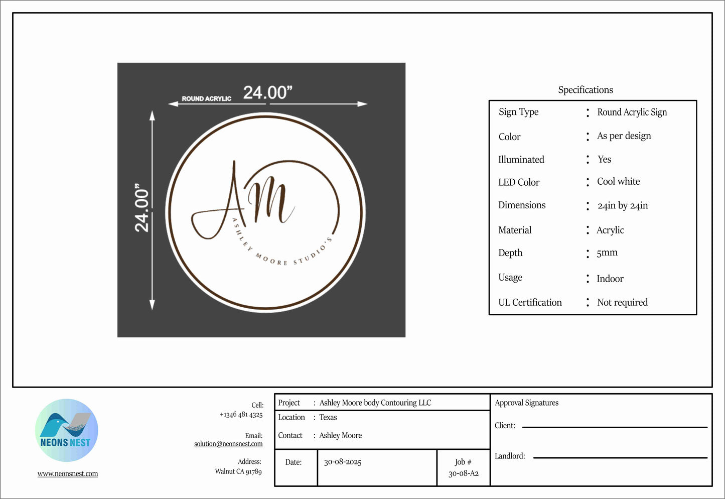 Round Acrylic Sign for Ashley