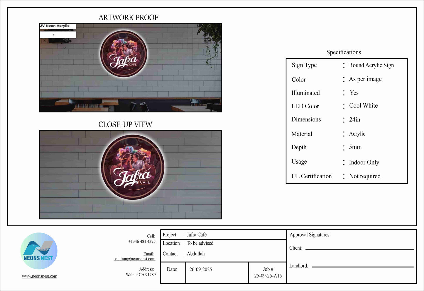 Custom Round Acrylic Sign for Jafra Cafe