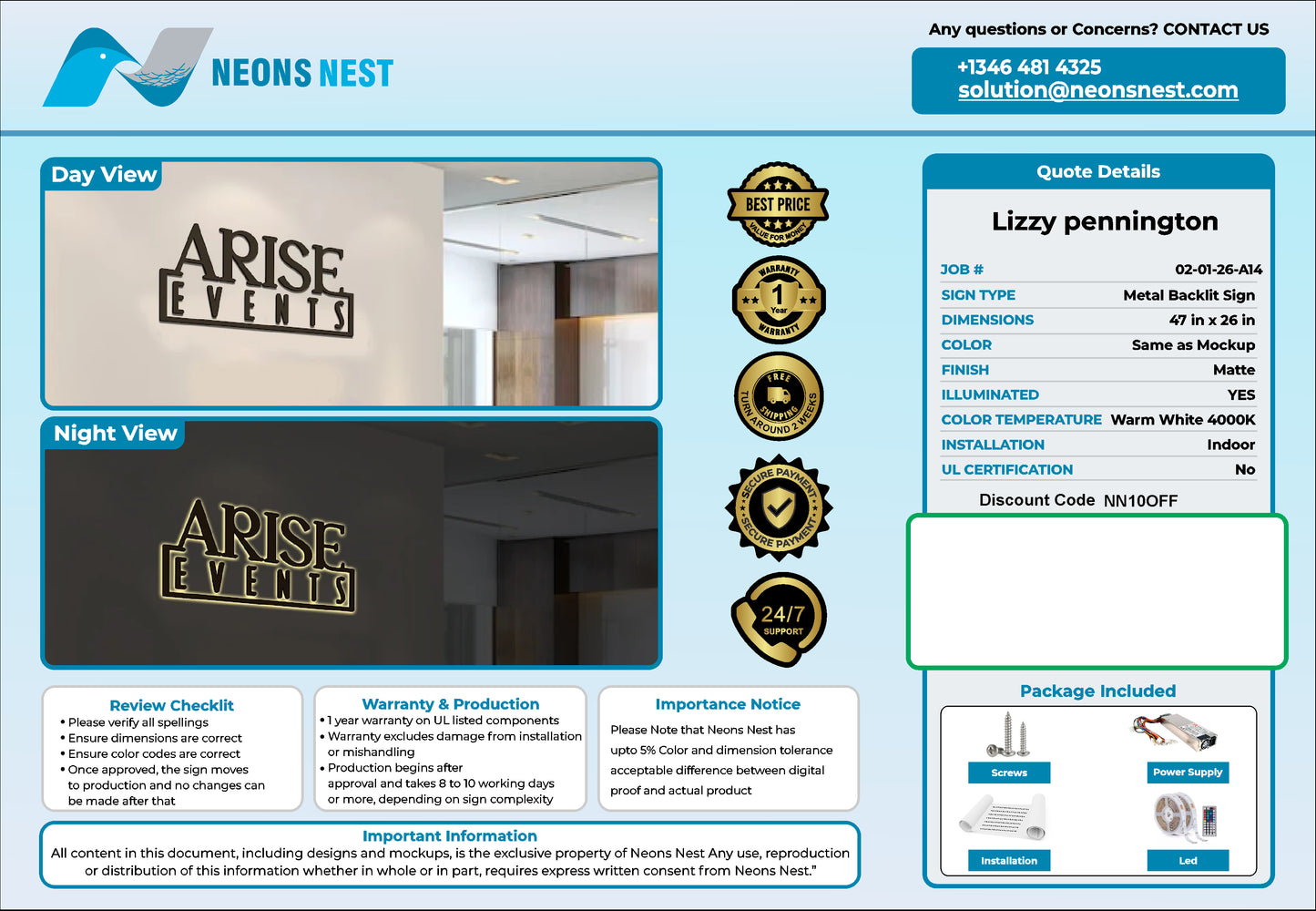 Arise Events 3D Metal Backlit Sign - Neonsnest.com