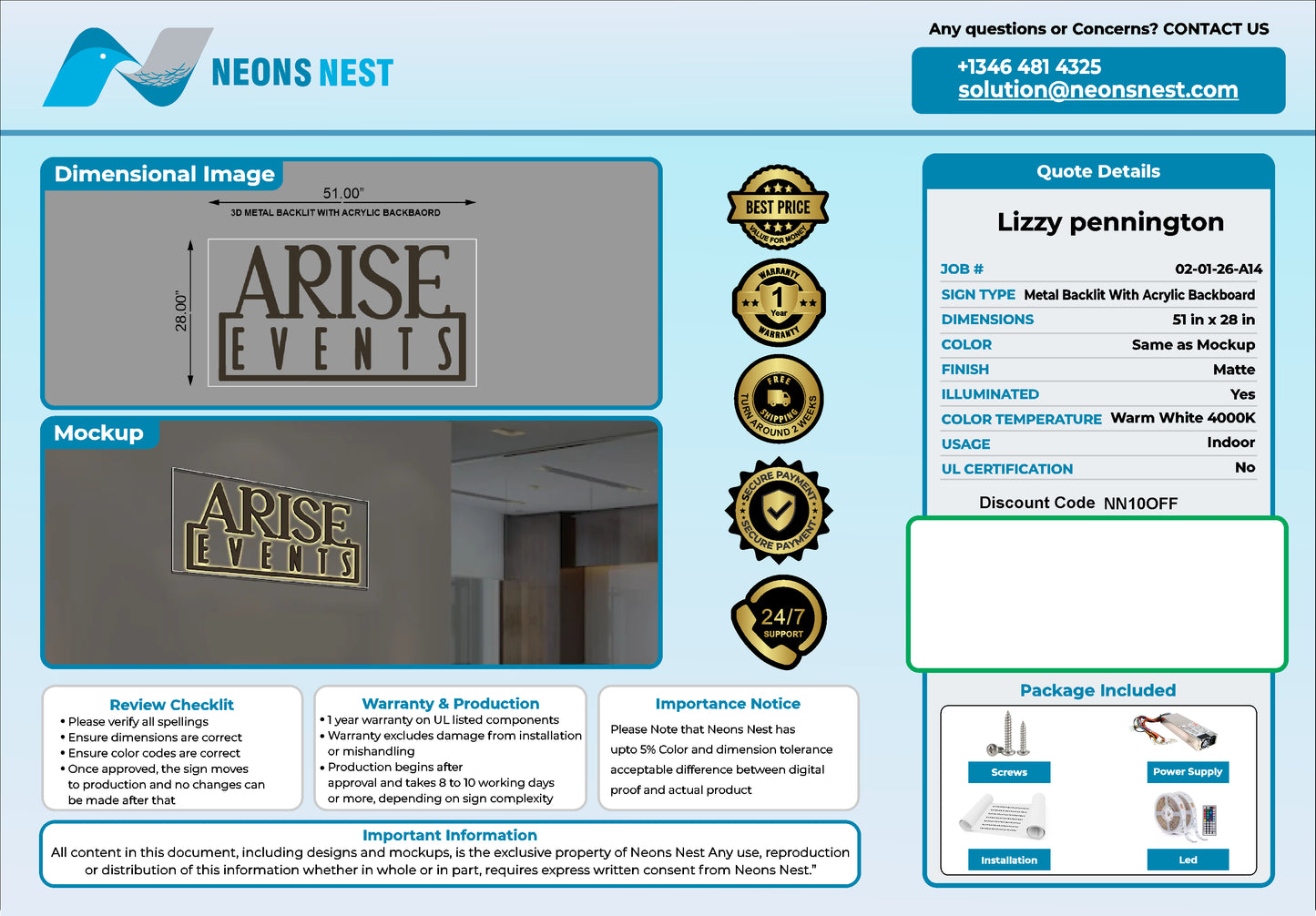 Arise Events 3D Metal Backlit Sign - Neonsnest.com