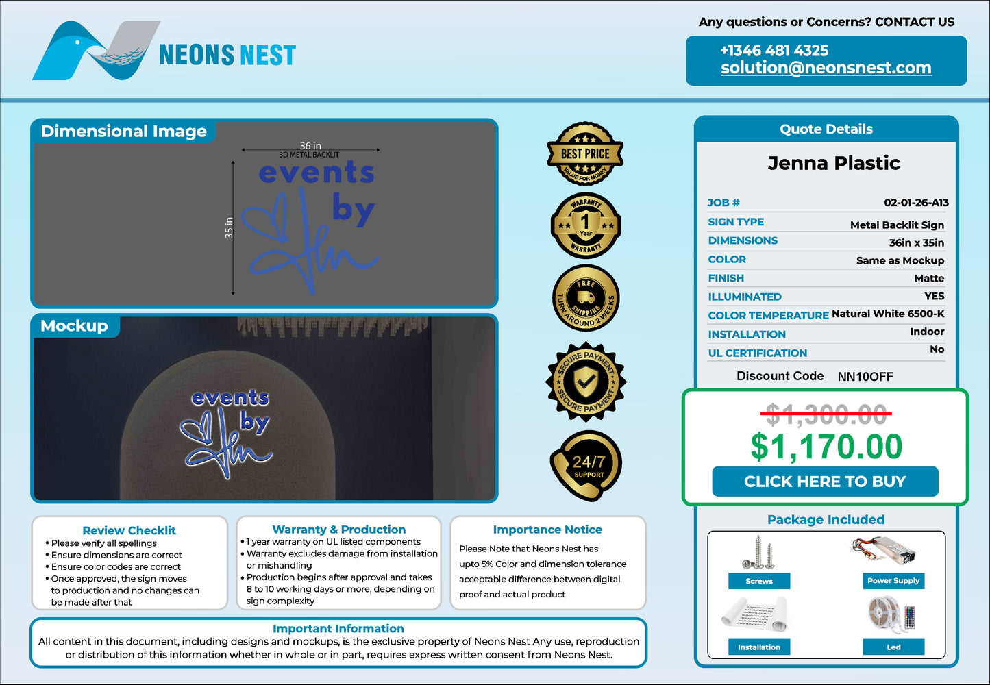 Events by Jen 3D Metal Backlit Sign - Neonsnest.com