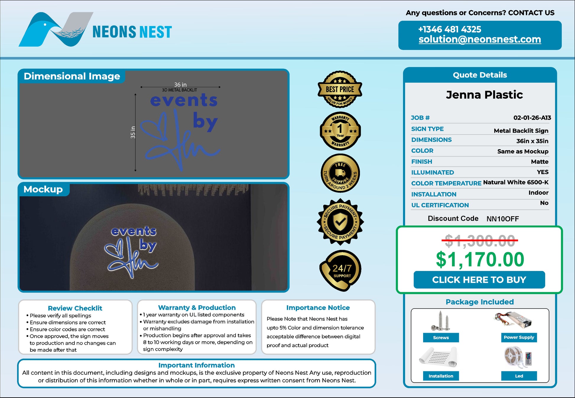 Events by Jen 3D Metal Backlit Sign - Neonsnest.com