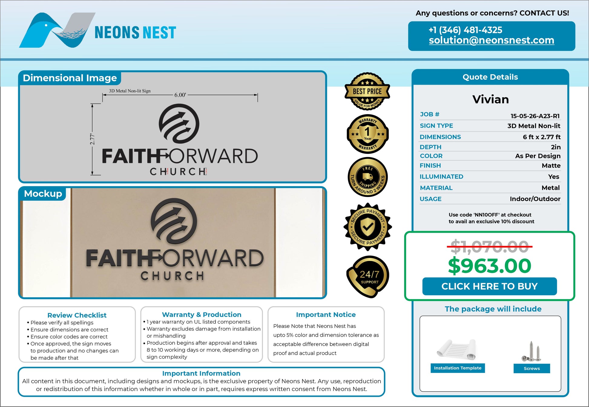 Faith Forward Church 3D Non-Lit Metal Sign - Neonsnest.com