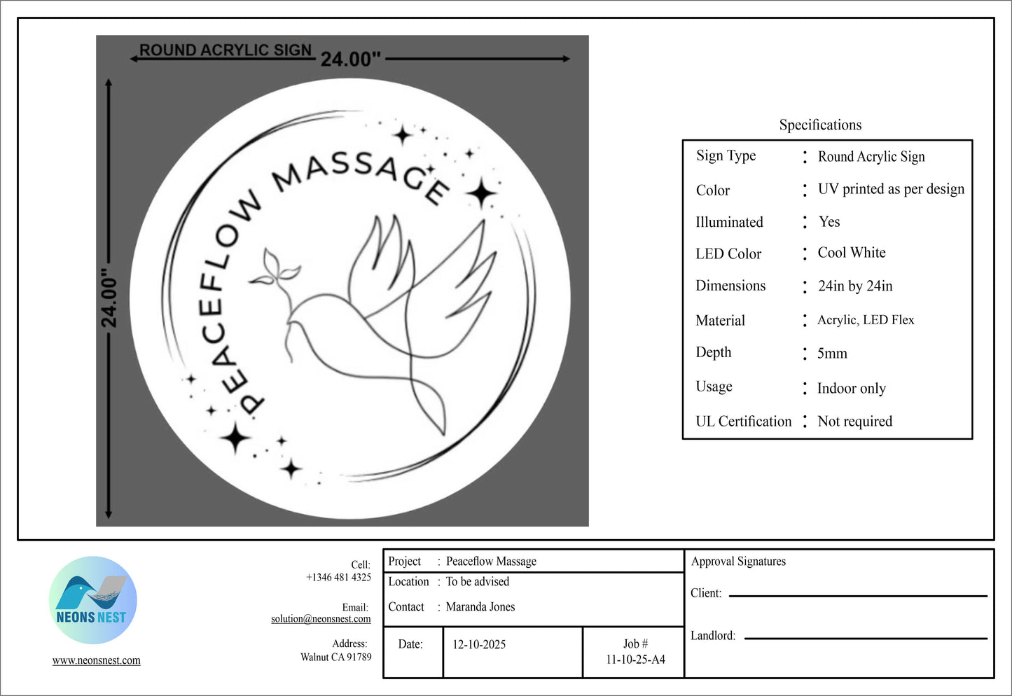 Peaceflow Massage Round Acrylic Sign