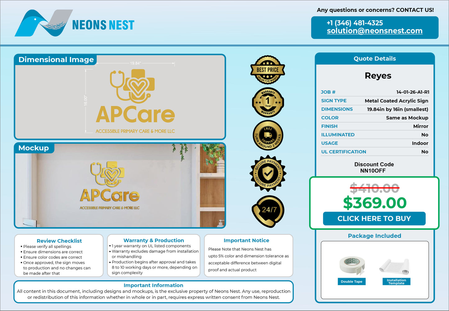 AP Care Metal Coated Acrylic Sign
