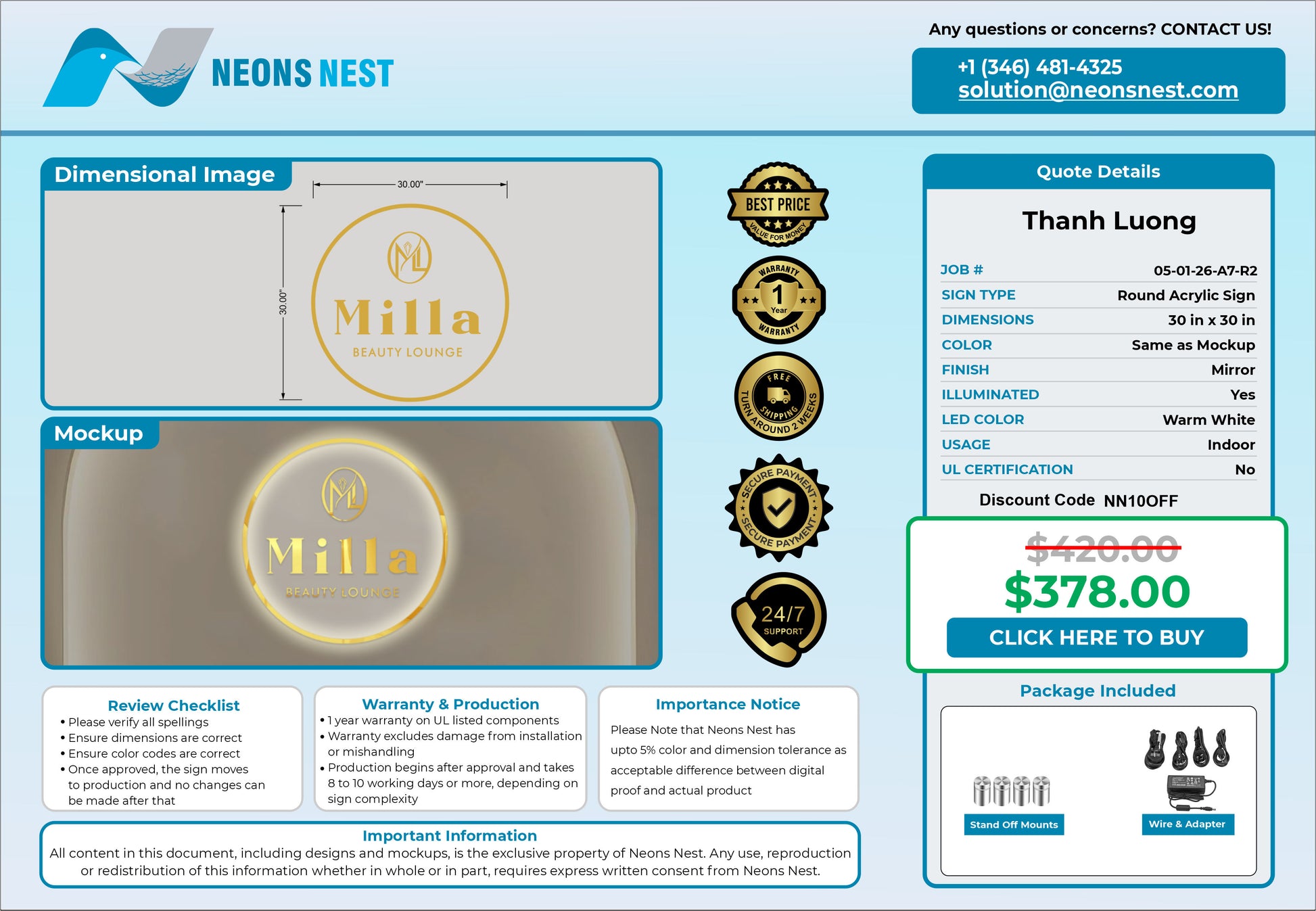 Mila Beauty Lounge Round Acrylic Sign - Neonsnest.com
