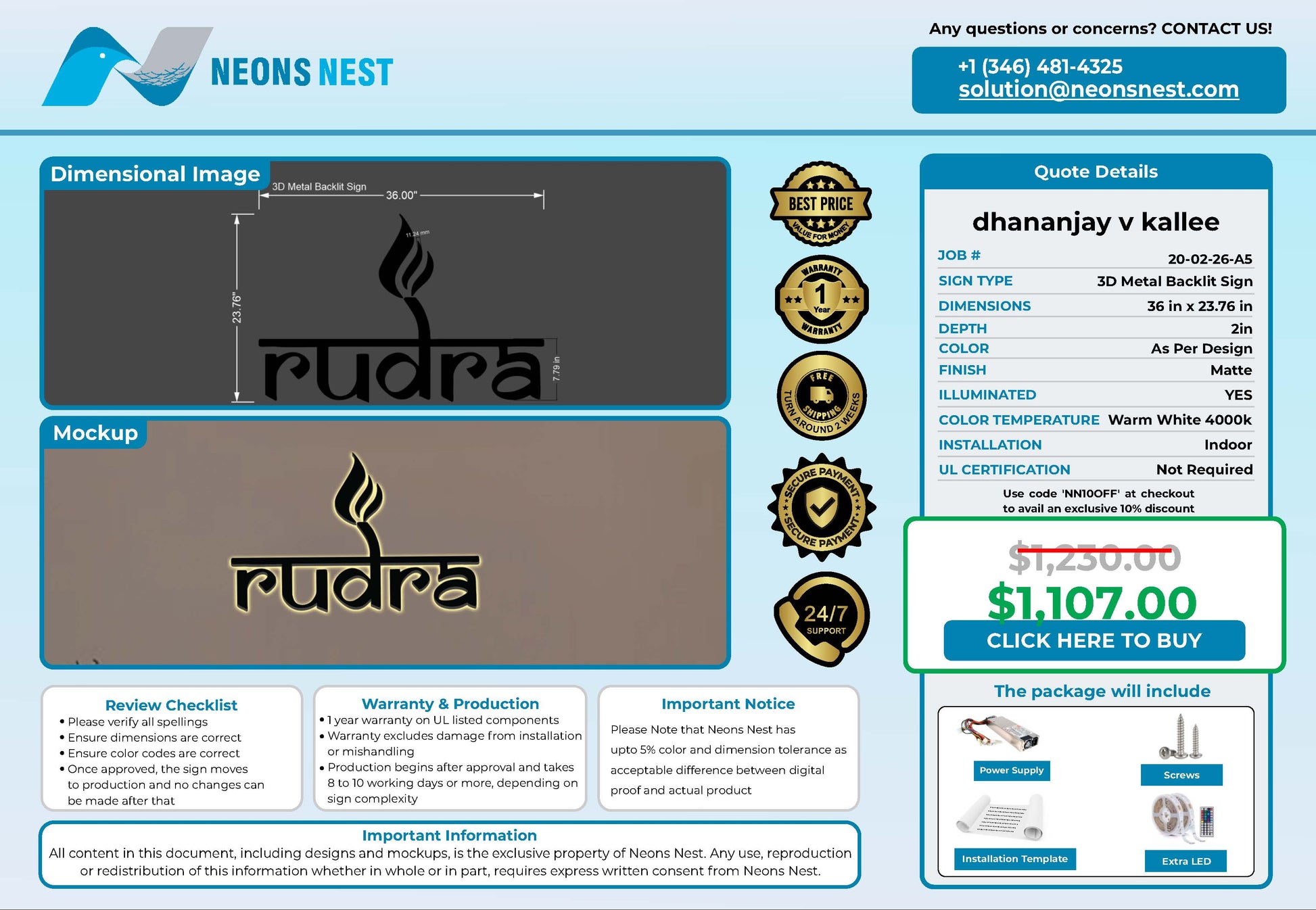 rudra 3D Metal Backlit Sign - Neonsnest.com