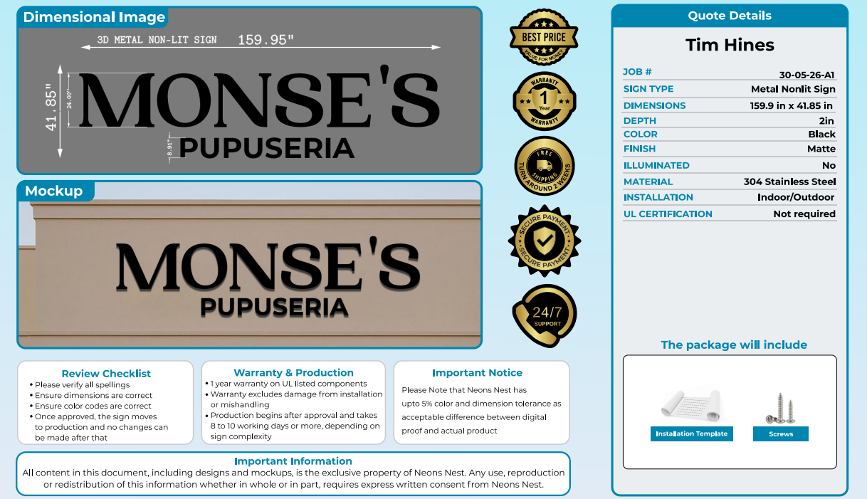 MONSE'S PUPUSERIA Metal Signs