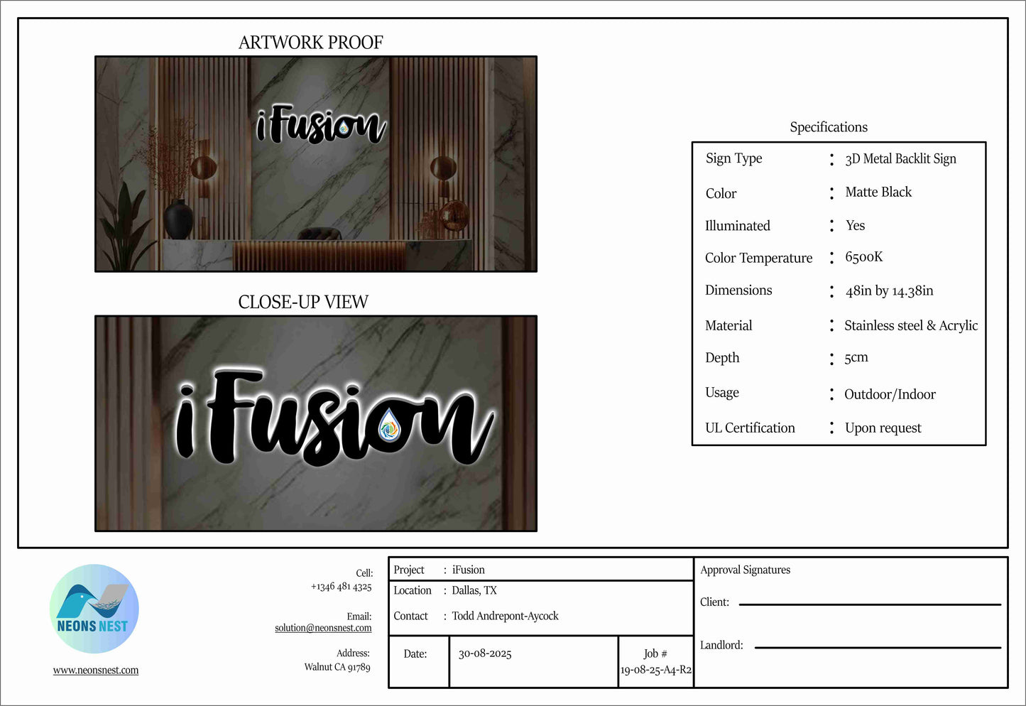 Dimmable Backlit Sign for iFusion