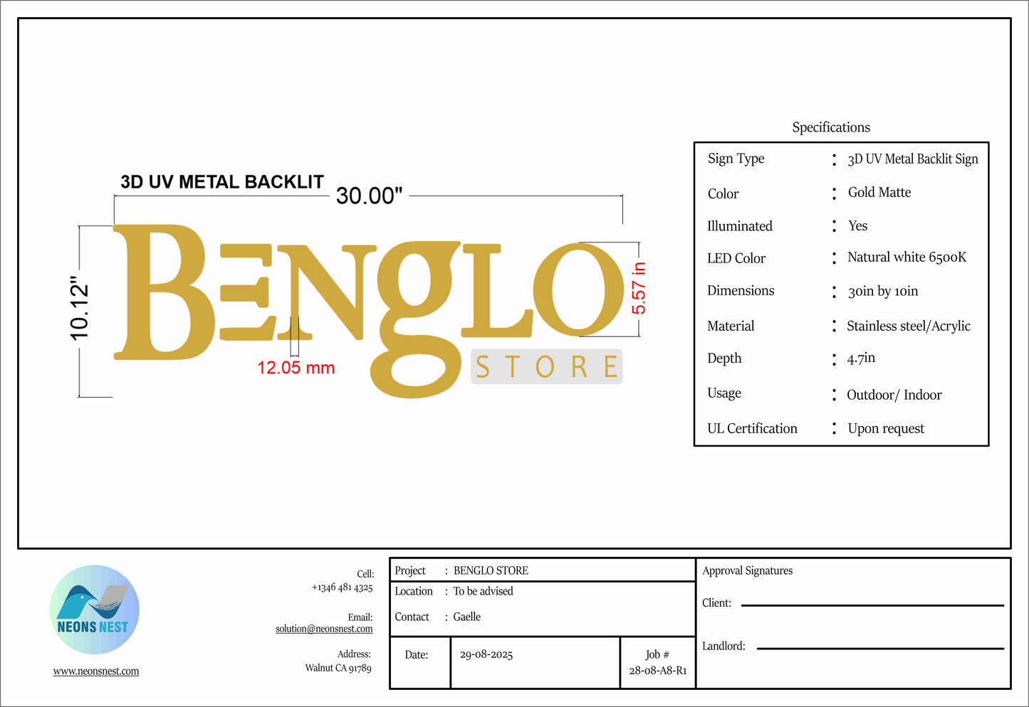 BENGLO STORE 3D Metal Backlit Sign