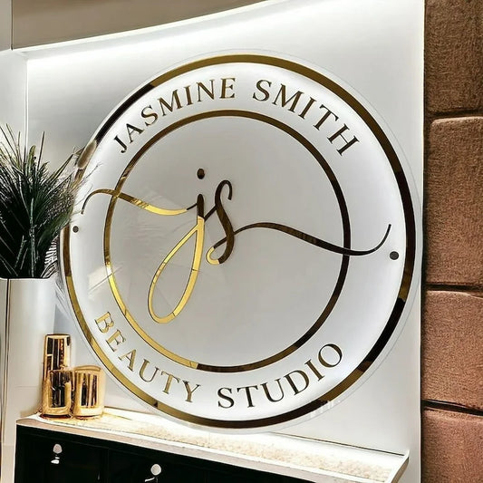 Custom Round Acrylic Business Sign – LED-Backlit Logo Display