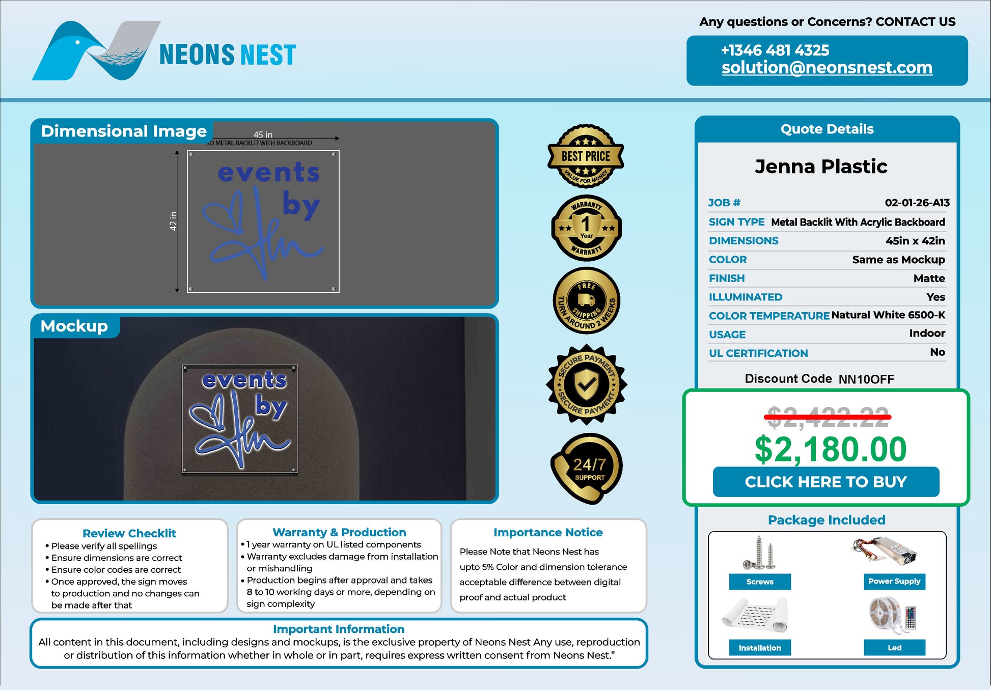 Events by Jen 3D Metal Backlit Sign - Neonsnest.com